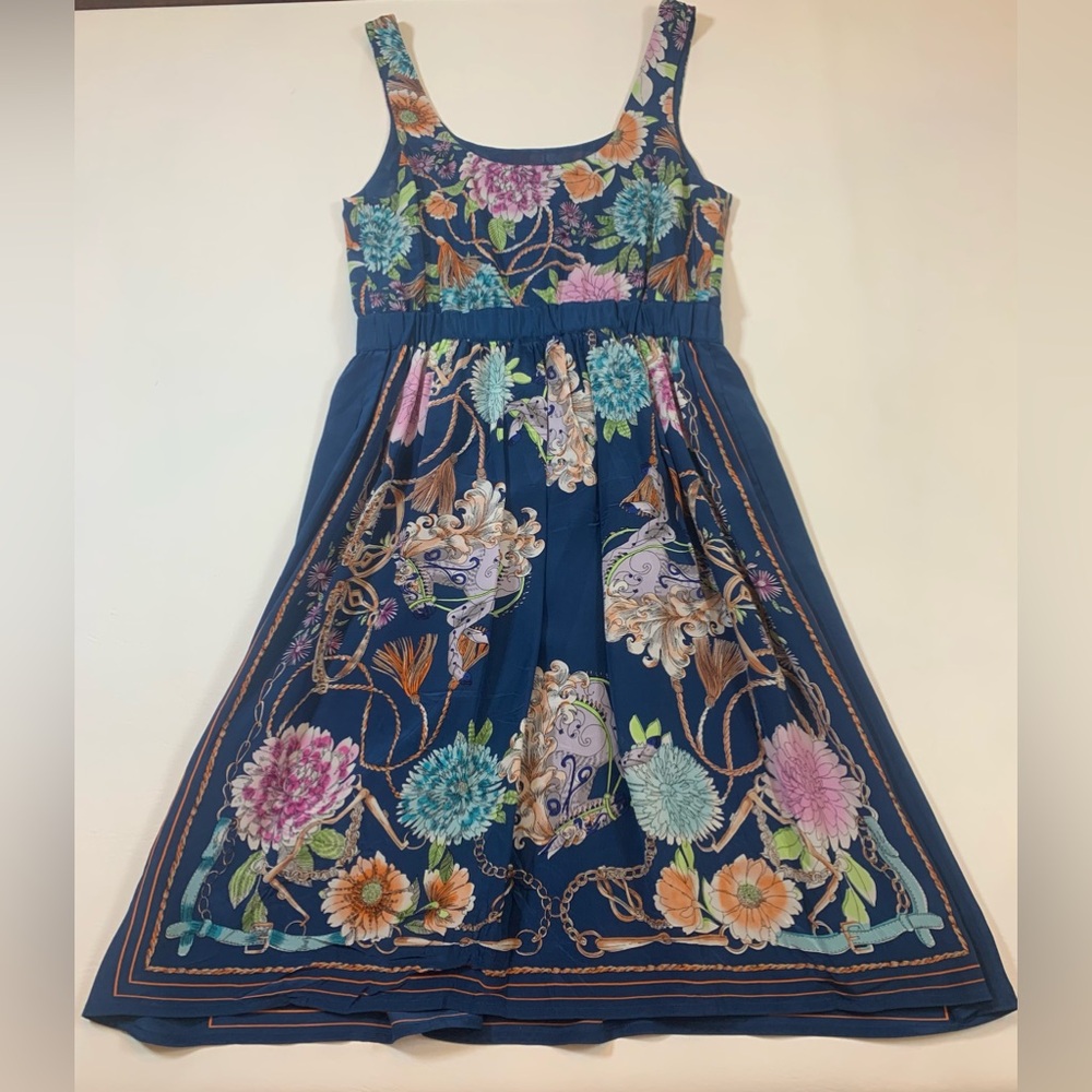 Anthropologie Moulinette Soeurs Mabel Floral Blue Silk Dress XS (L) - Picture 11 of 12